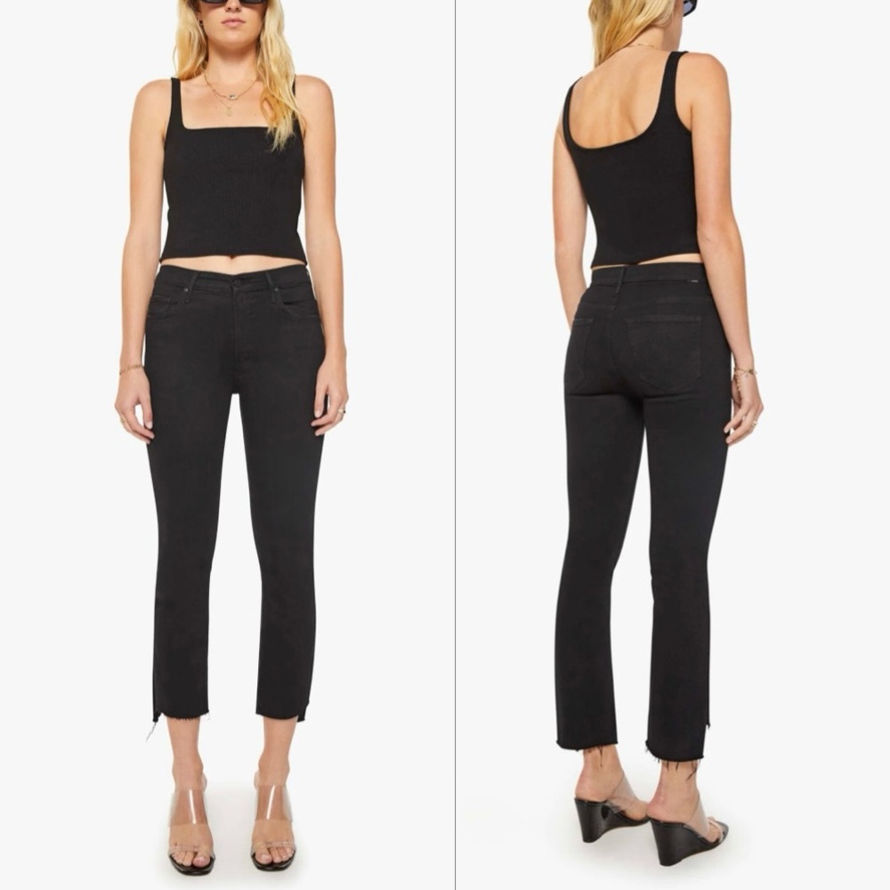 MOTHER The Insider Crop Step Fray Denim Jeans in Black Not Guilty Size 27